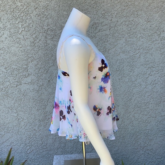 Decree JCP Watercolor Floral Cropped Chiffon Blouse Tank Top Shirt 👚 - Picture 4 of 10